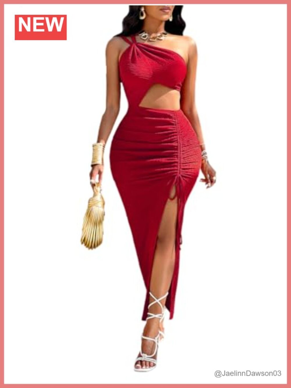 Women's One Shoulder Cutout Bodycon Slit Dress Drawstring Waist Party